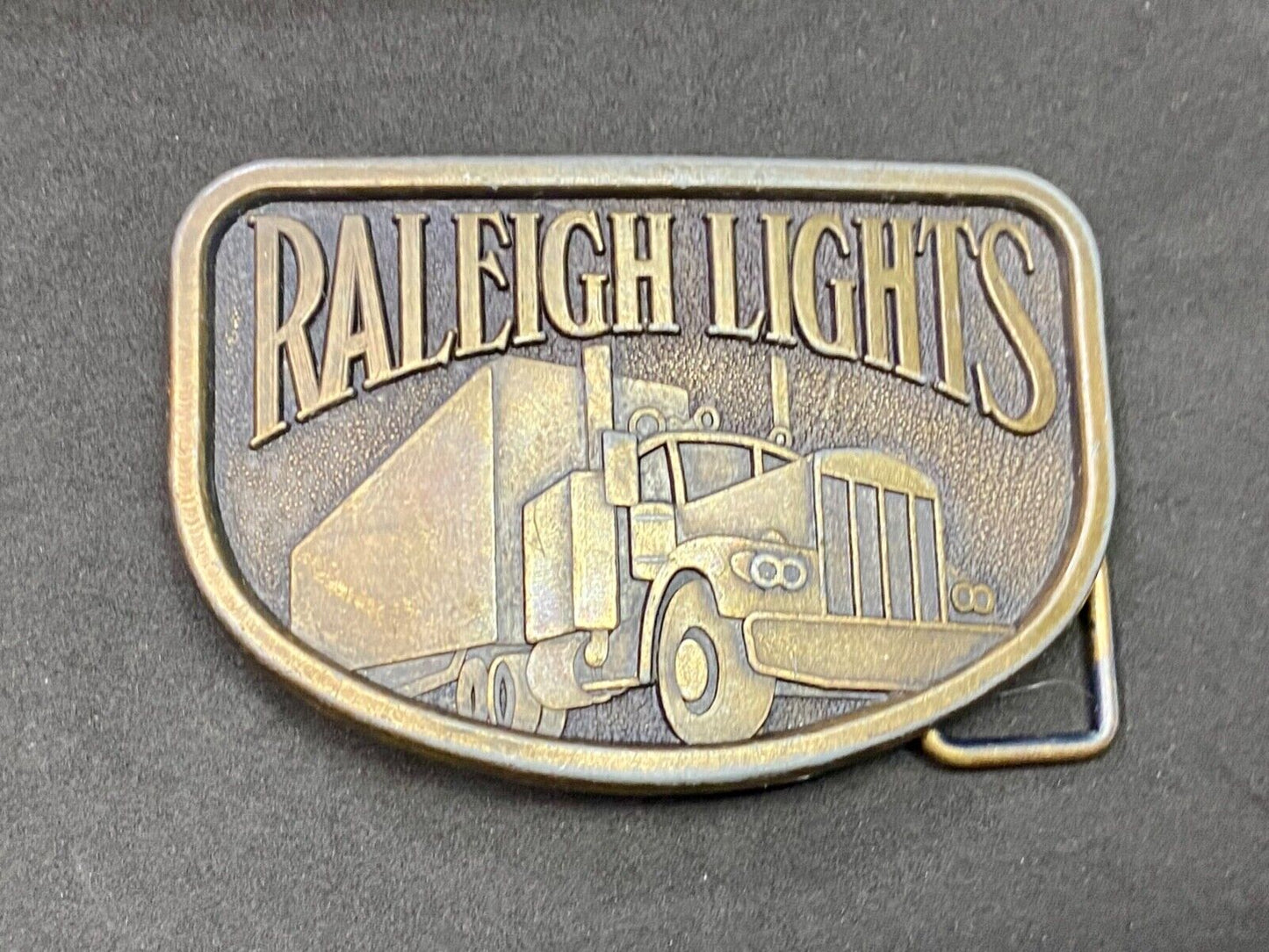 1970S Vintage Raleigh Lights Cigarettes Tobacco Semi Truck Trucker Belt Buckle