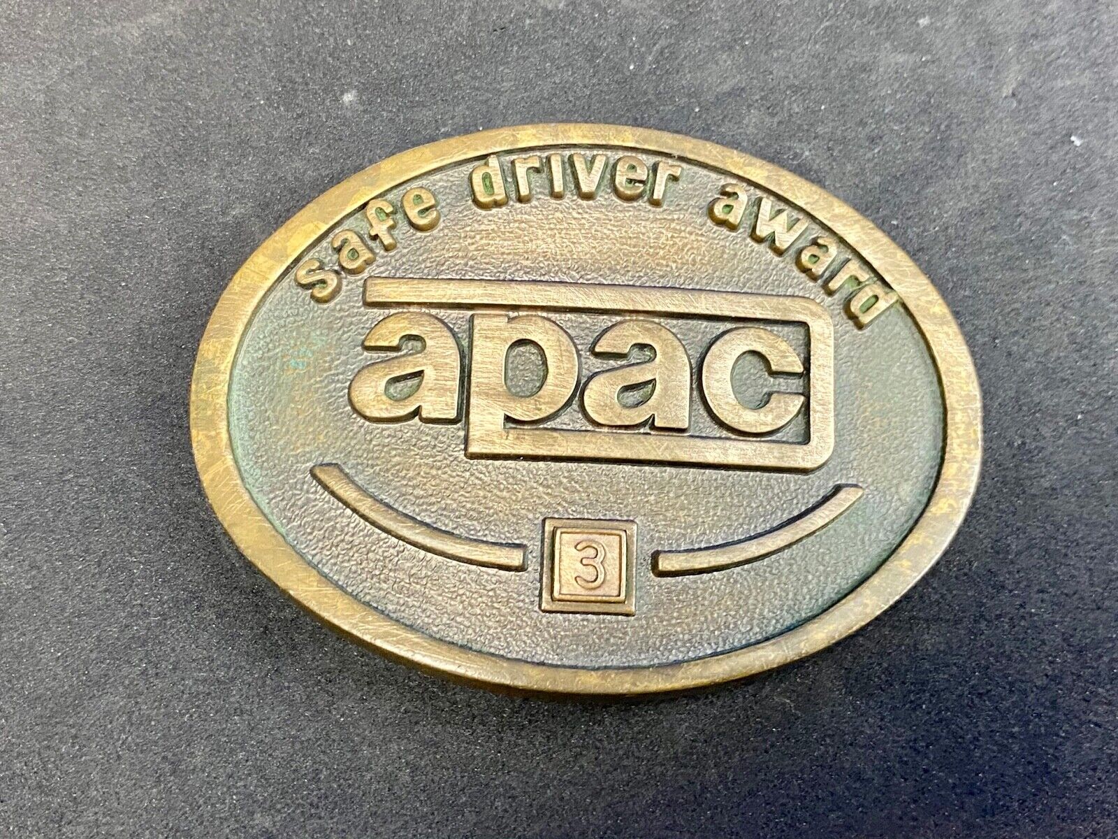 Vintage Jostens belt buckle APAC safe driver 3 year award