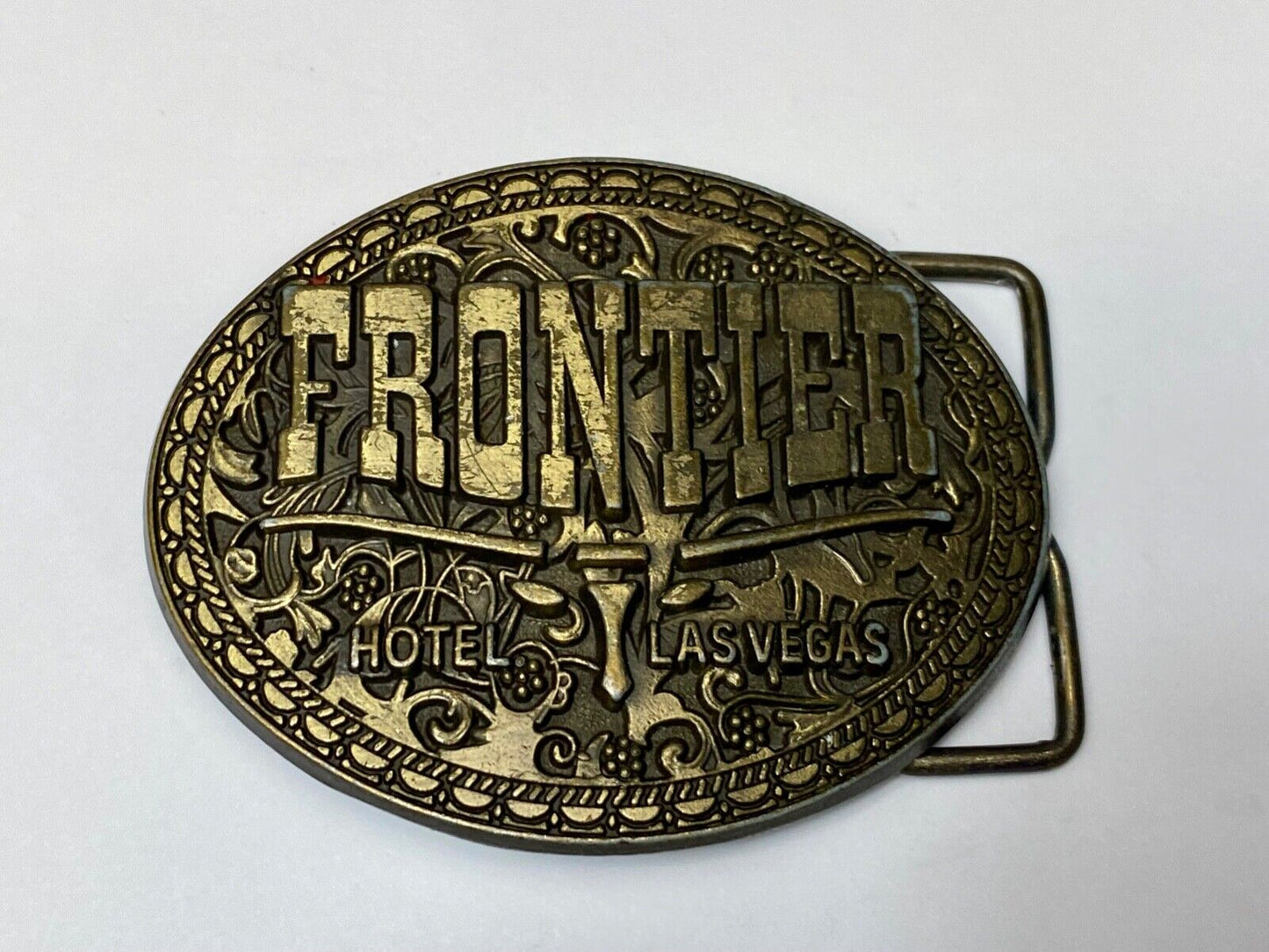 Vintage  Frontier Hotel Old Las Vegas Belt Buckle Casino Nevada Western Longhorn