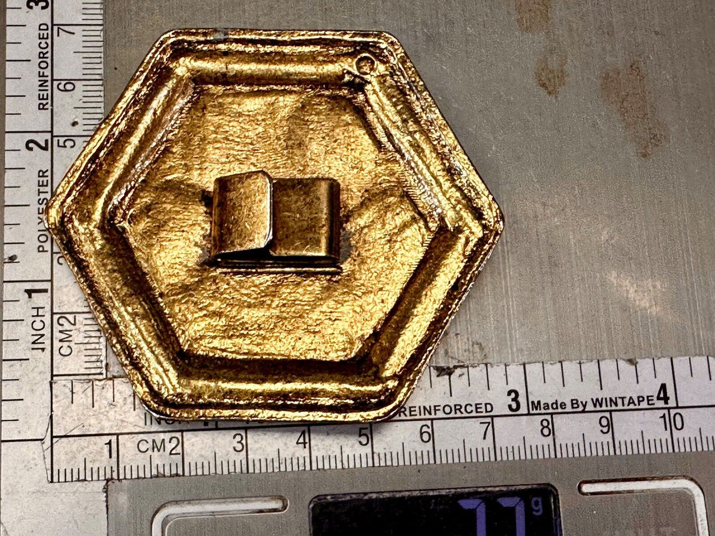 vintage Hexagon shaped gold tone belt buckle scarf slide