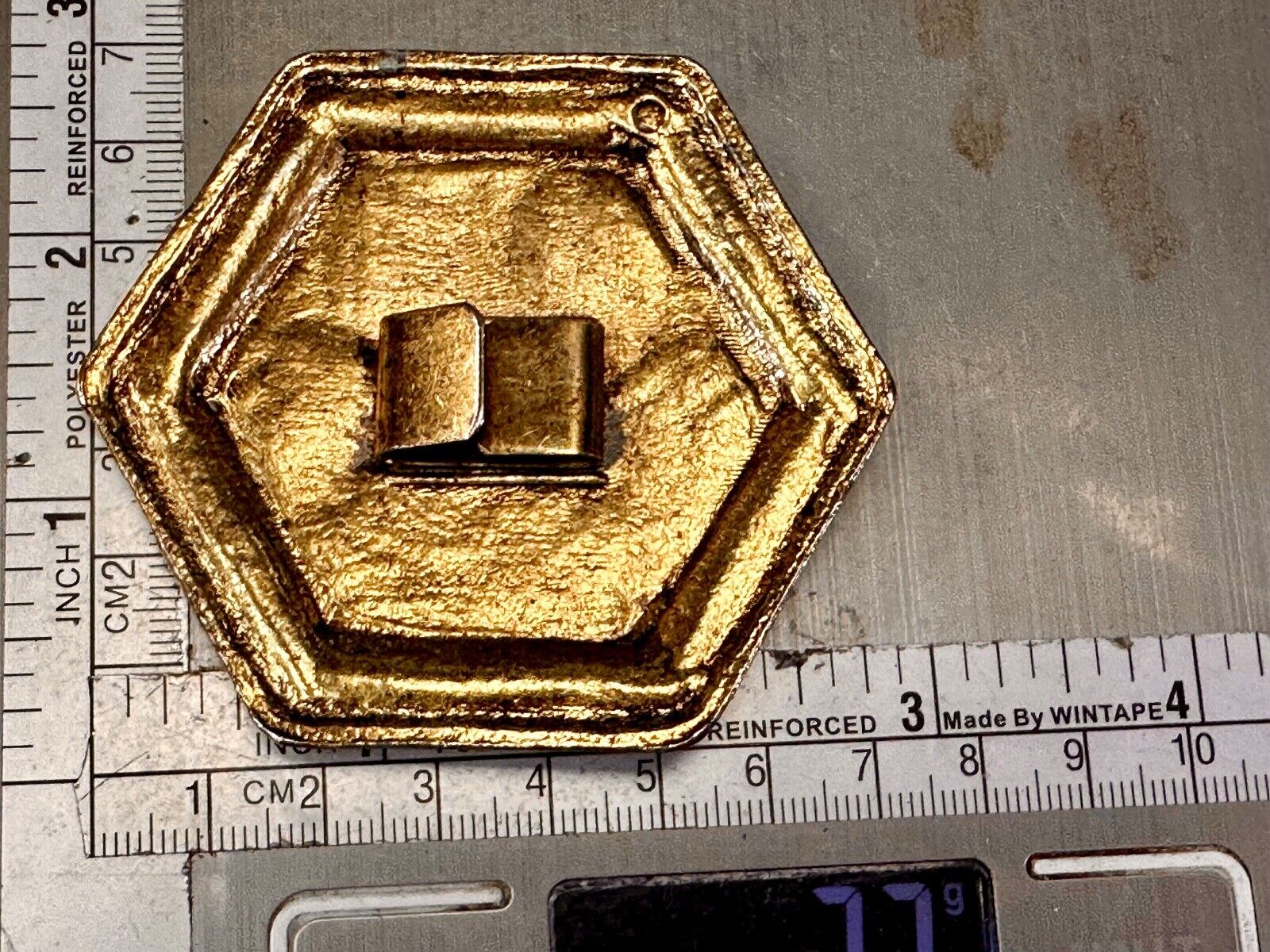vintage Hexagon shaped gold tone belt buckle scarf slide