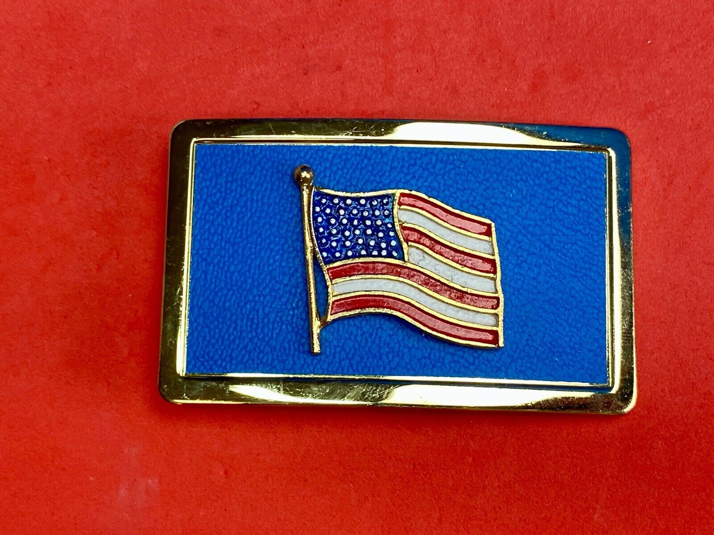 United States of America FLAG raised western belt buckle blue background 