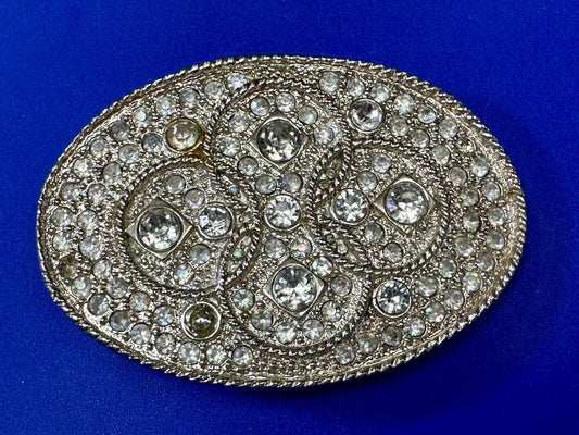 Vintage Appearance silver tone oval Belt Buckle - missing a few Rhinestone's
