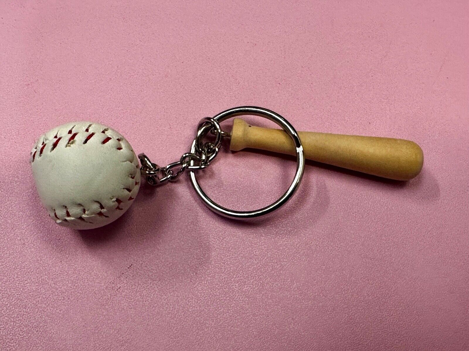 Baseball Lovers Wood Bat and Ball Keychain, Key Chain Ring