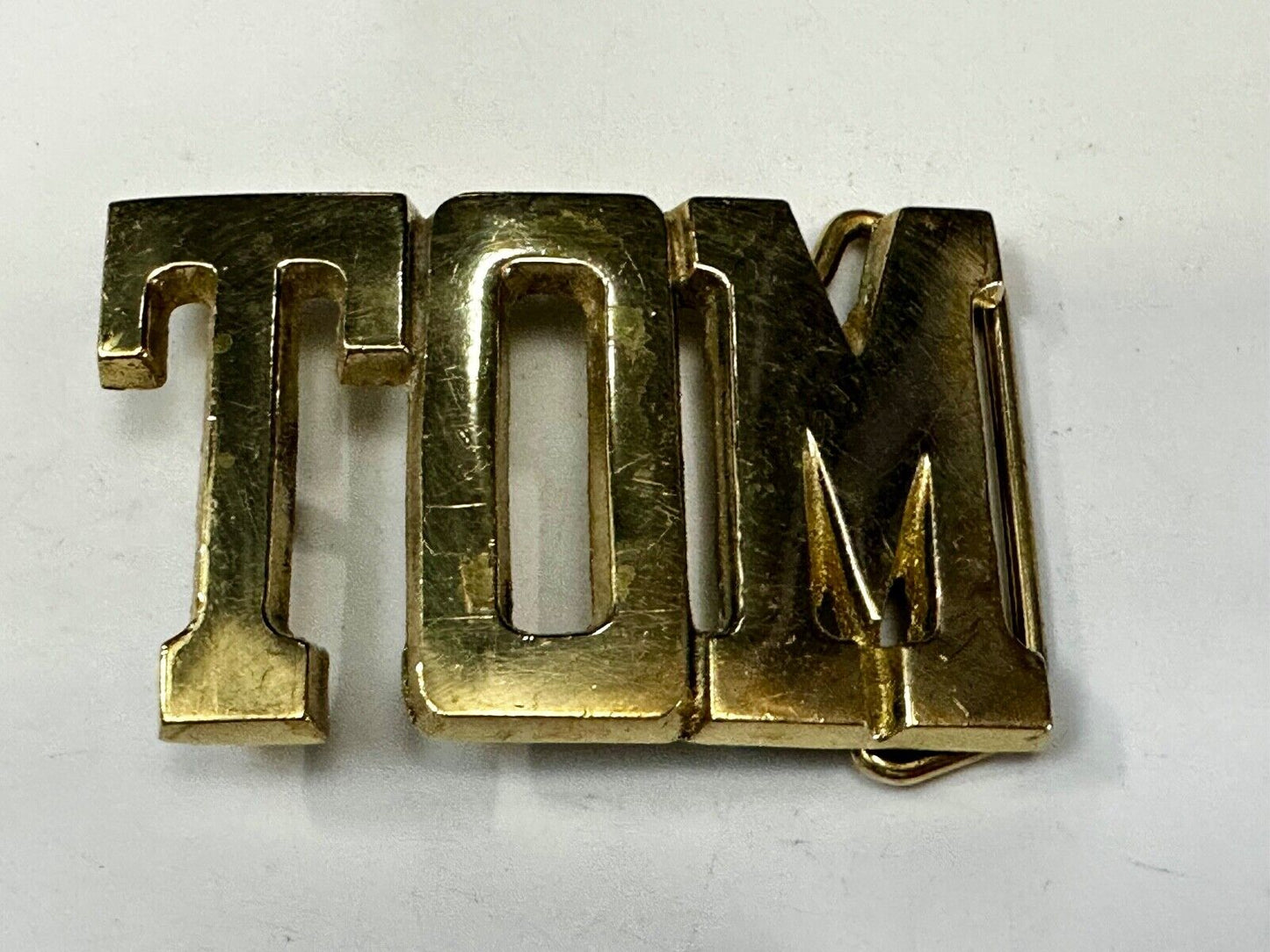 TOM - Custom Name cutout block letters Solid Brass Belt Buckle by Baron