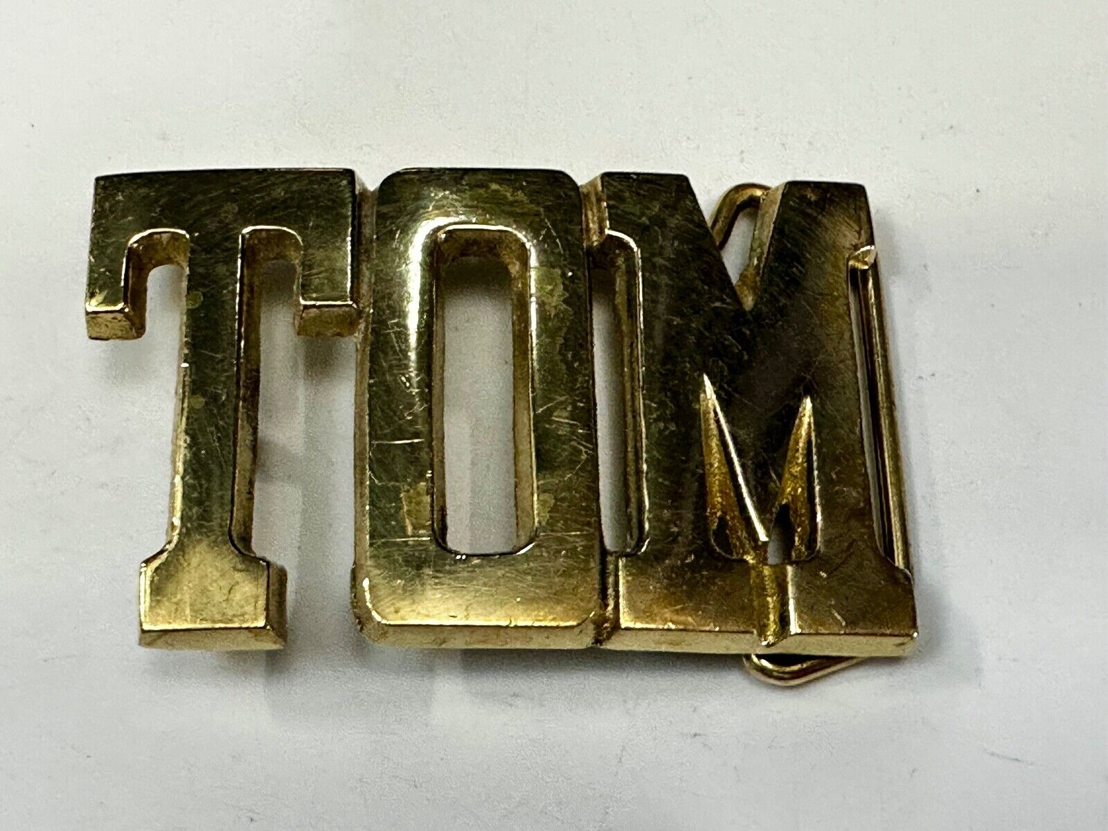 TOM - Custom Name cutout block letters Solid Brass Belt Buckle by Baron