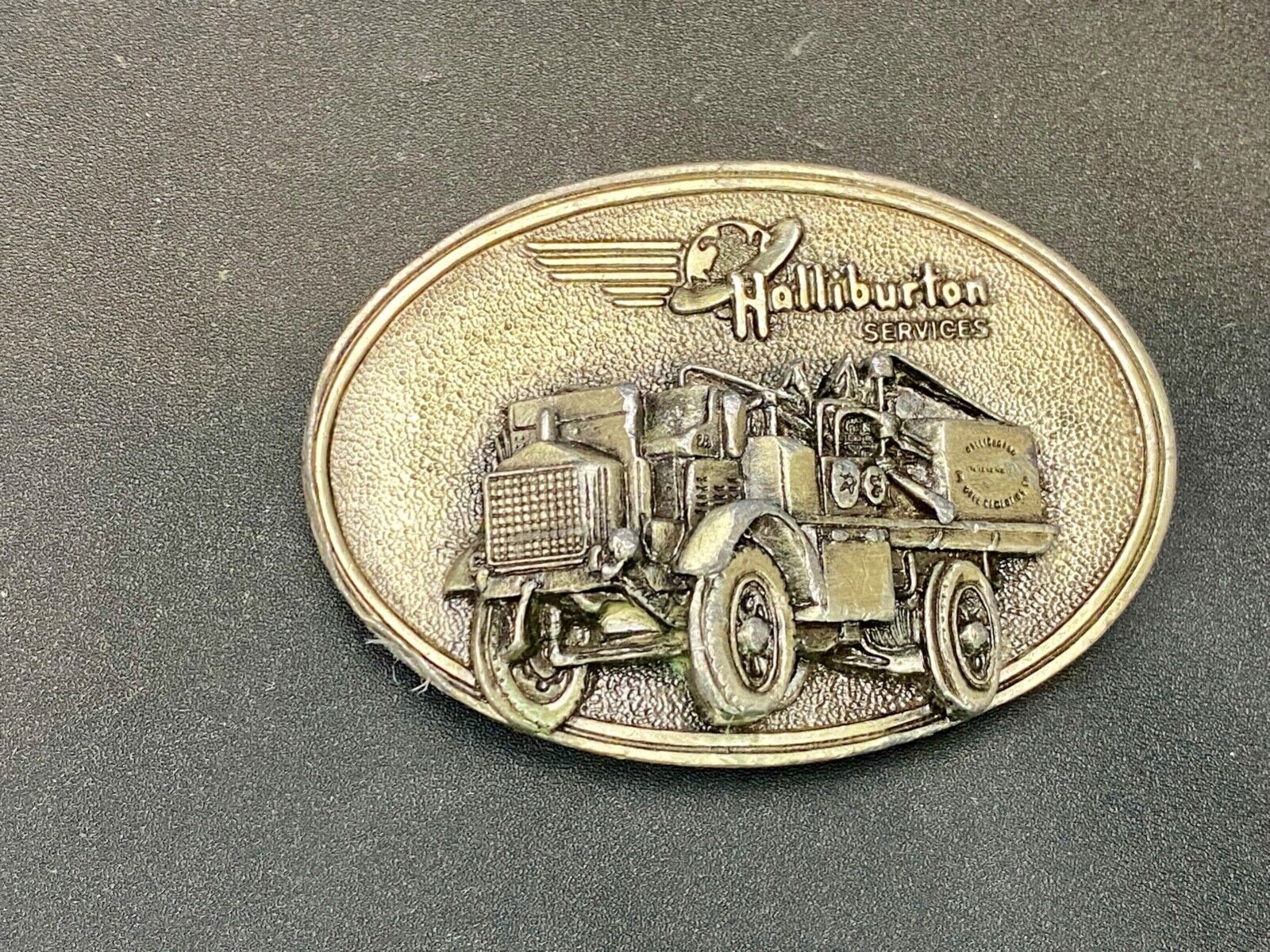 Vintage Halliburton Truck Mounted Pumper Commemorative Duncan Ok Belt Buckle
