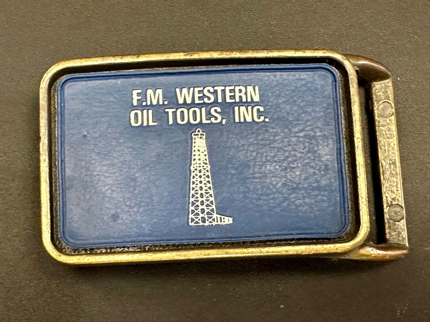 Vintage  FM western oil well tools belt buckle - Mining Refinery Drilling