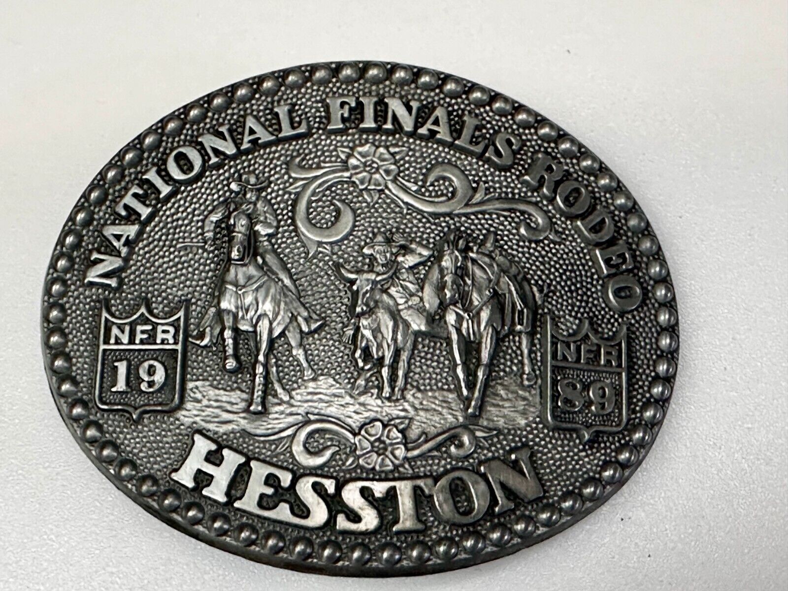 1989 ADM Hesston NFR National Finals Rodeo Cowboys Western Belt Buckle