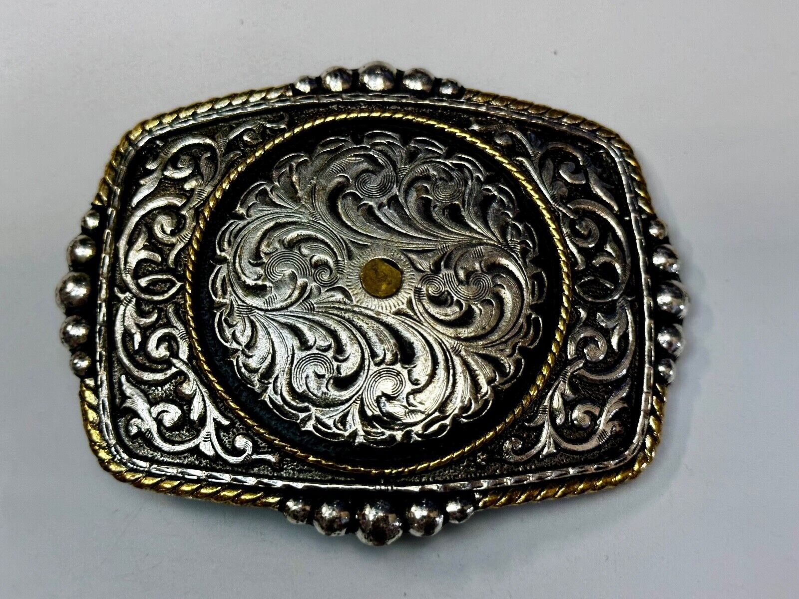 Authentic Silver Plated Western Cowboys flower swirl design Large Belt Buckle