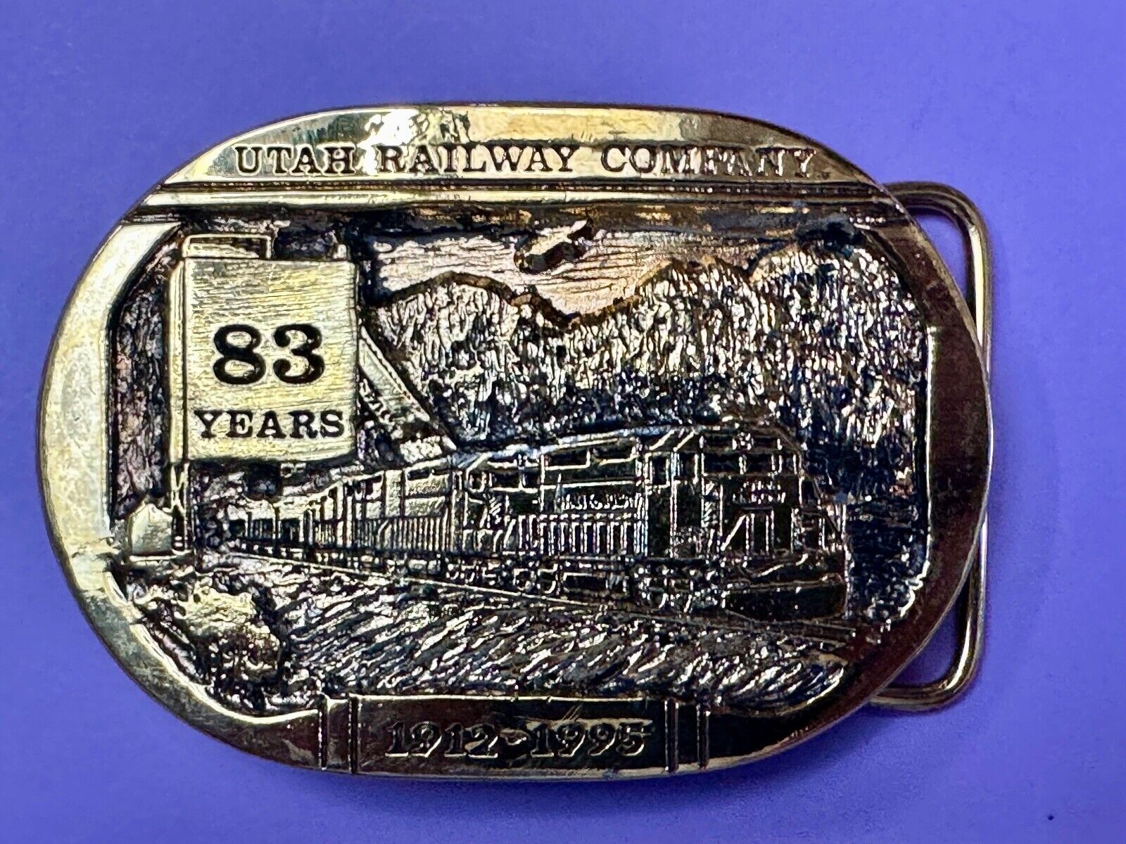 Utah Railway Co Vtg Train Railroad 83 Years Gary Prazen Bronze Art Belt Buckle