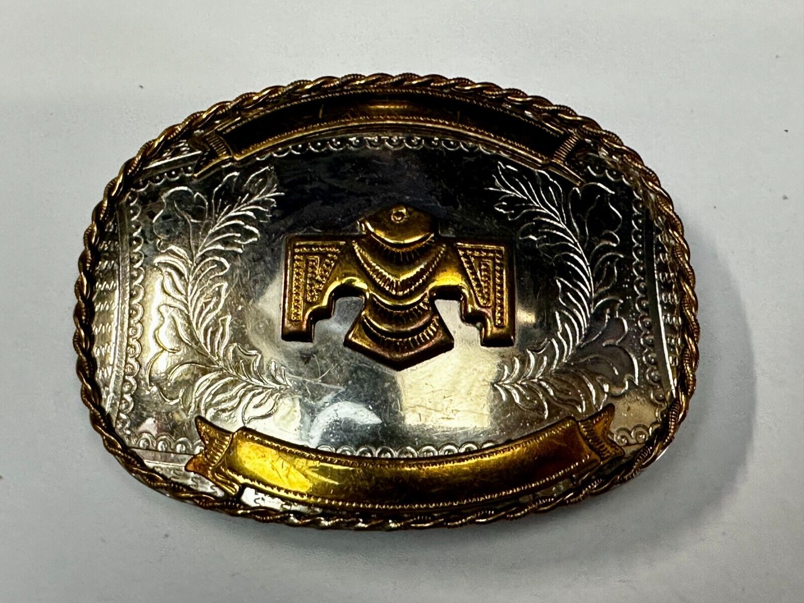 Thunderbird Embalm and Blank Engravable Ribbon Vintage Nickel Silver Belt Buckle