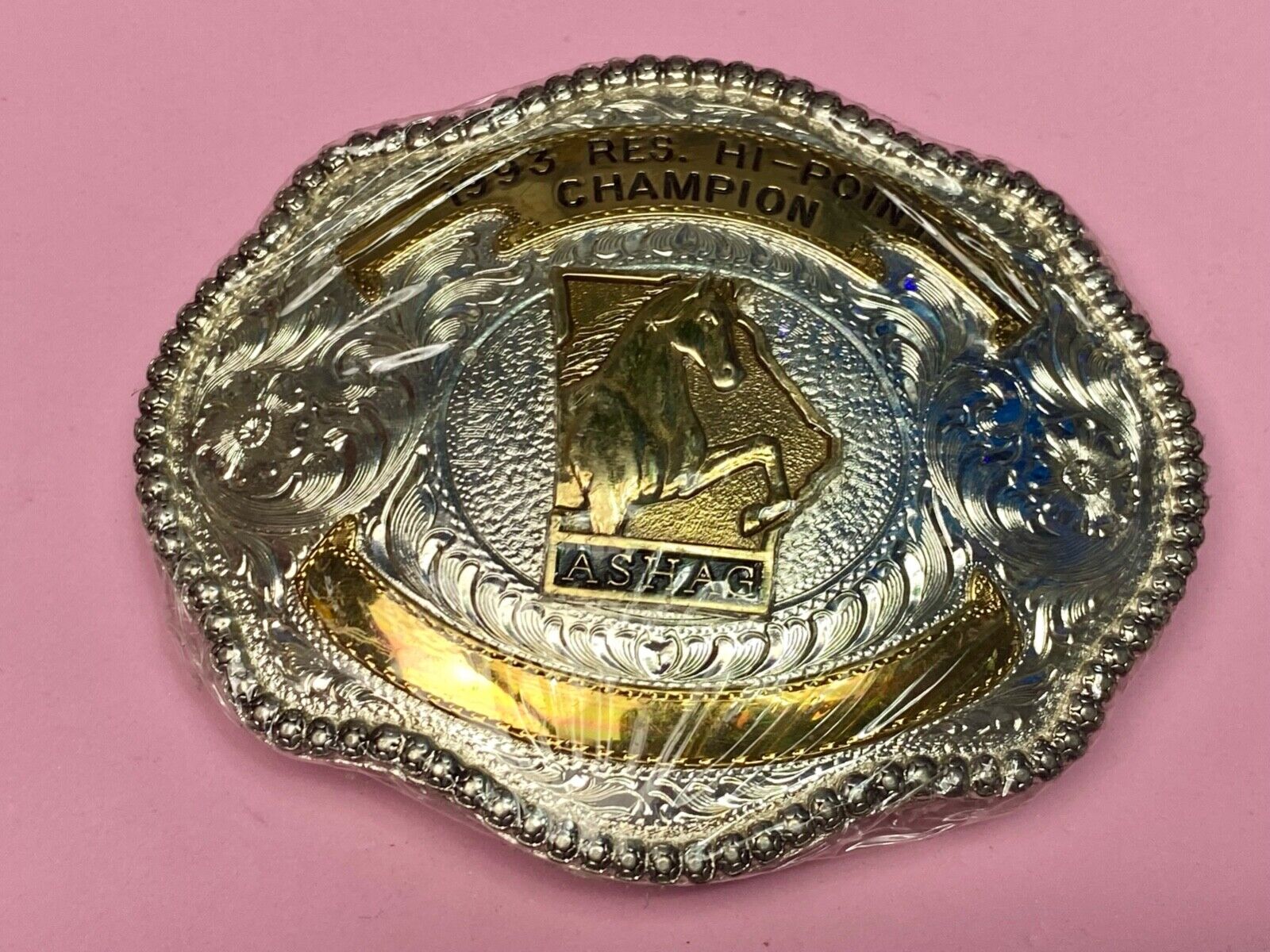 ASHAG HI-Point Champion HORSE BLANK Eng. 1993  Trophy belt buckle Wrangler ADM