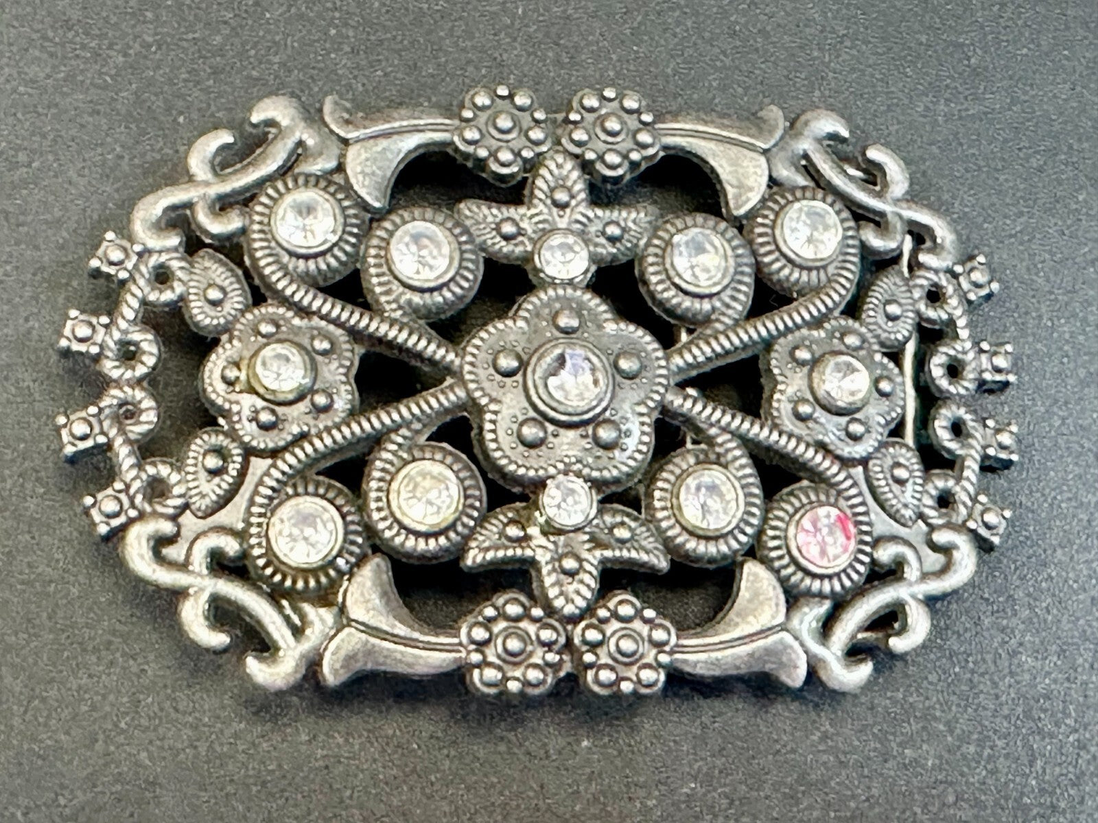 Victorian Style Chunky Clear  Rhinestone Accents See Through Vintage Belt Buckle