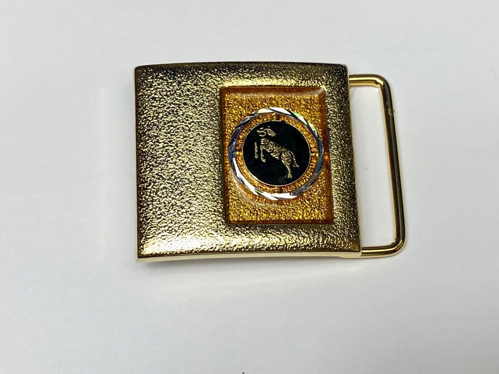 Vintage Lee Black Gold Enamel Zodiac Sign Astrology Aries?  Belt Buckle