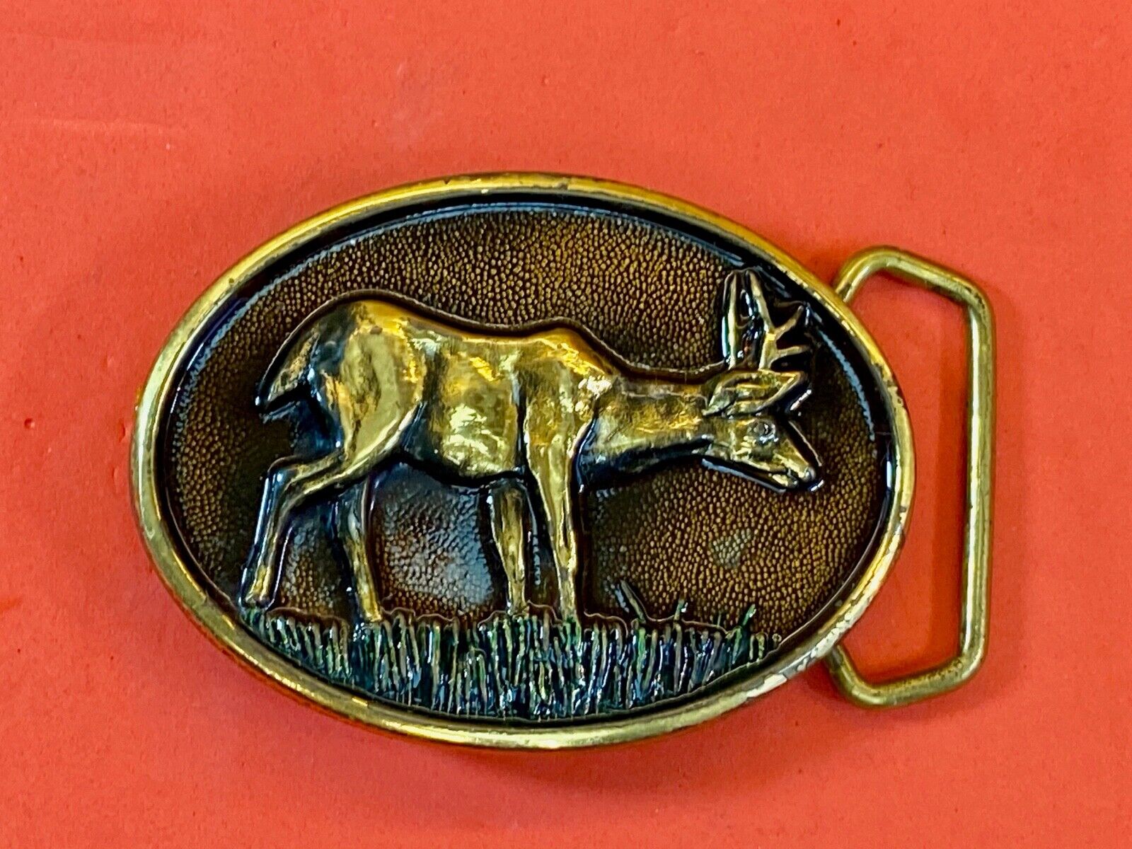 Vantage Bts Solid Brass Belt Buckle  - Deer Grazing In Nature 