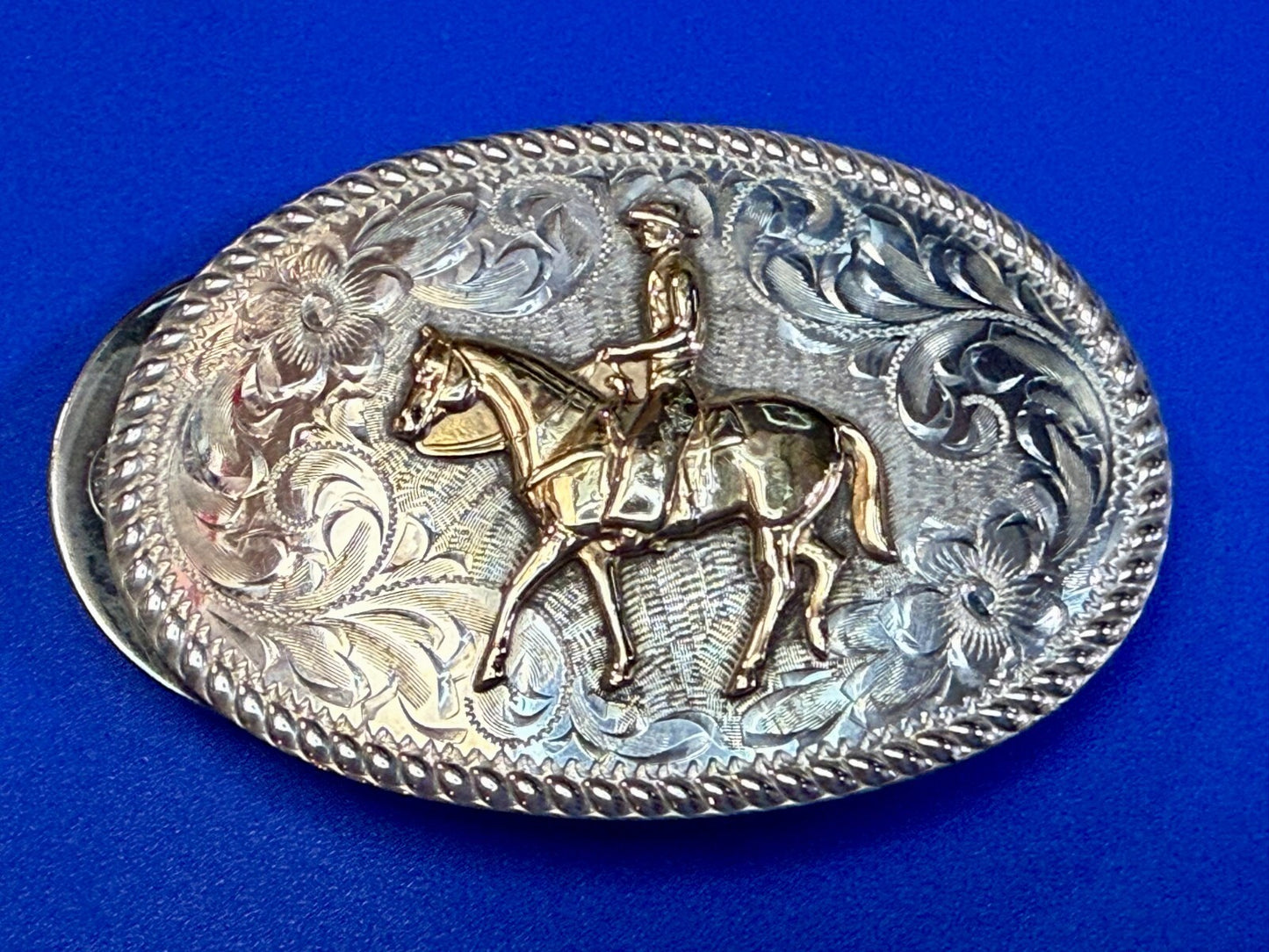 Vintage Diablo Sterling 8 Belt Buckle - Horseback cowboy   BEAUTIFUL