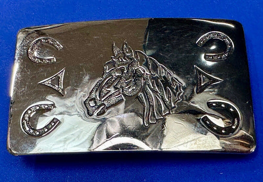 vintage horse head & western symbols cowboys cowgirls belt buckle by Chambers