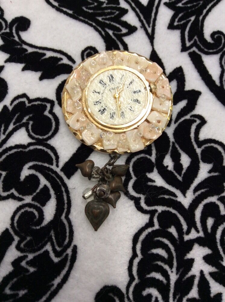 Unique Artisin Hat Flower Pin Broach From Gold Tone Guess Watch - interesting!