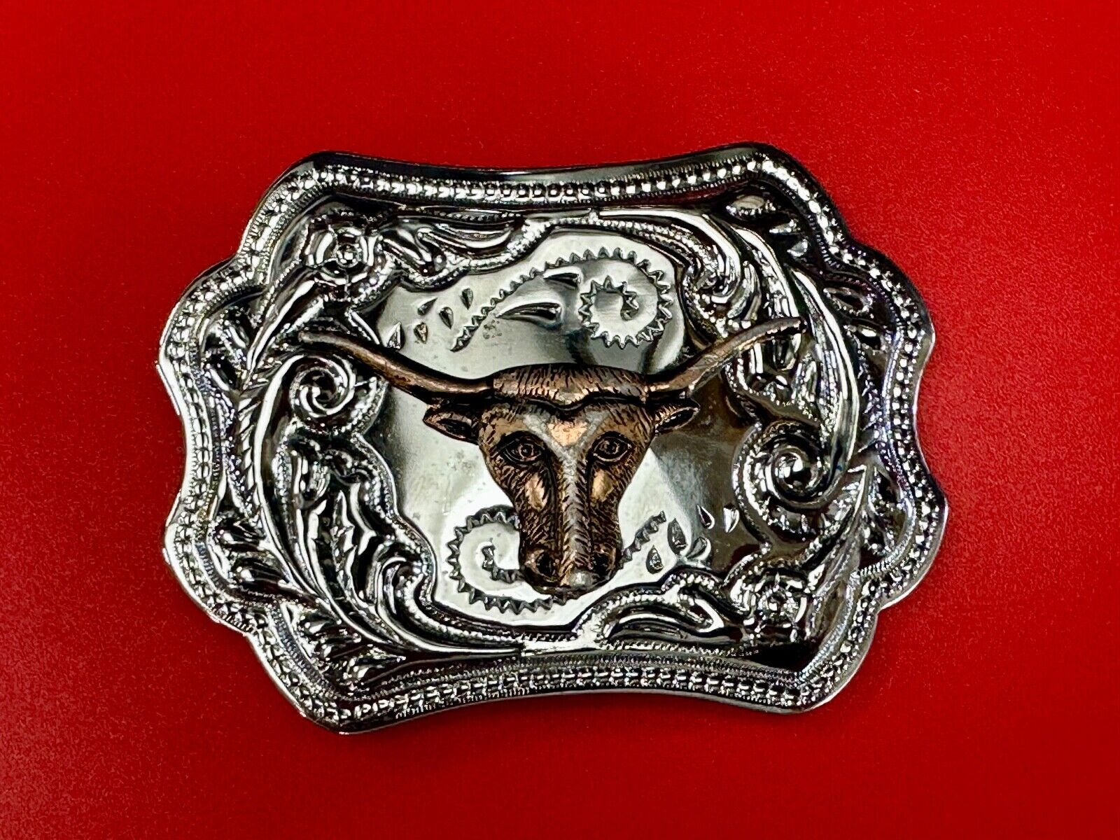 Texas Longhorn Steer Cowboys Vintage two tone belt buckle