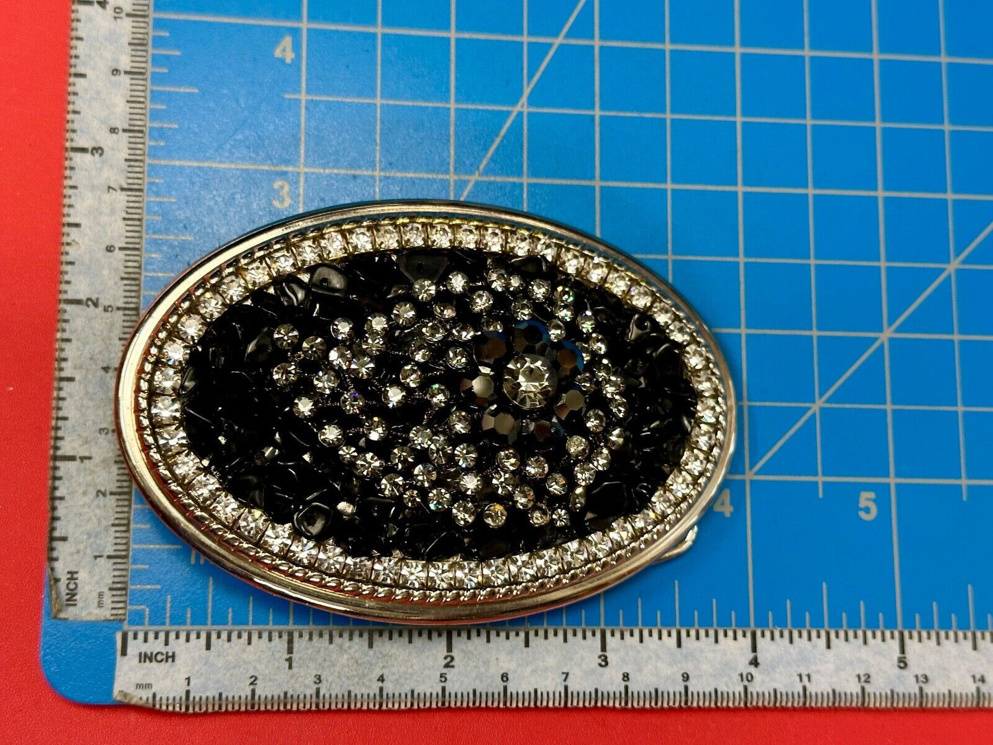 Artisan GHOST? Abstract animal head belt buckle covered in black rhinestone's