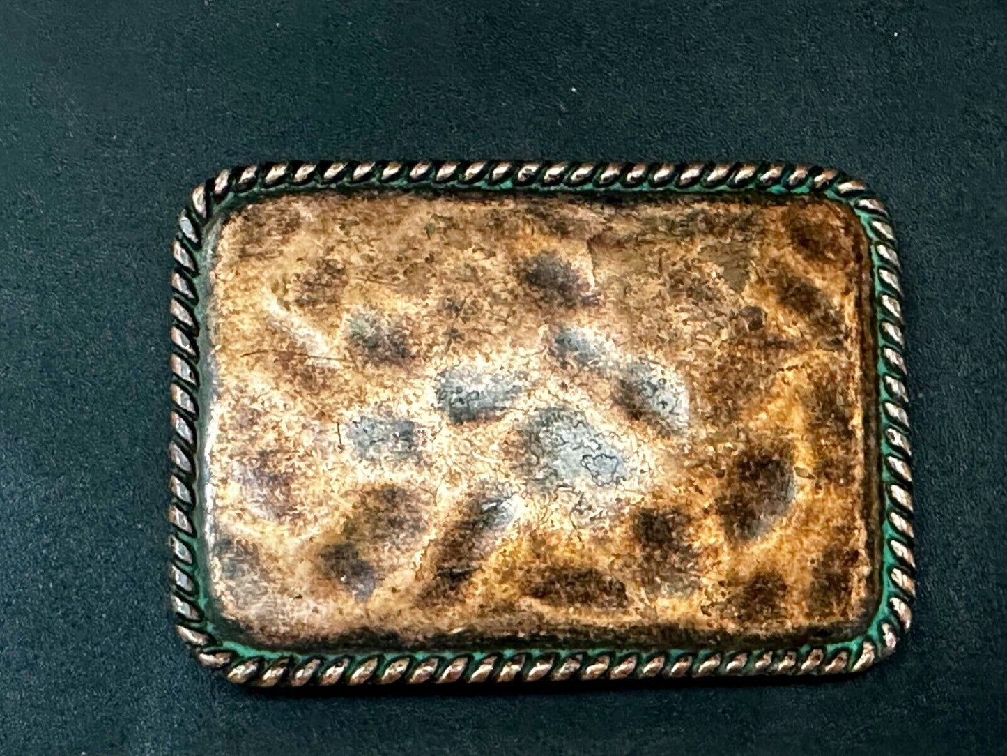 Artisan Hammered Dented Rope Border Rectangular Vintage Vibe Belt Buckle