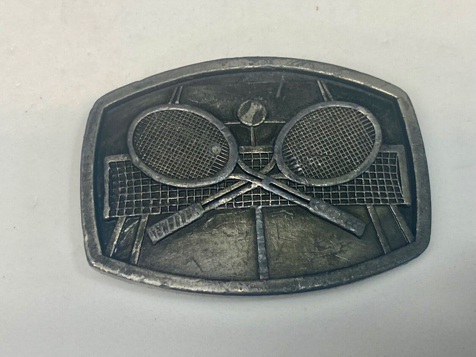 Vintage 1977 Tennis Sport Racquet Racket Court Net Tennis Ball Belt Buckle 
