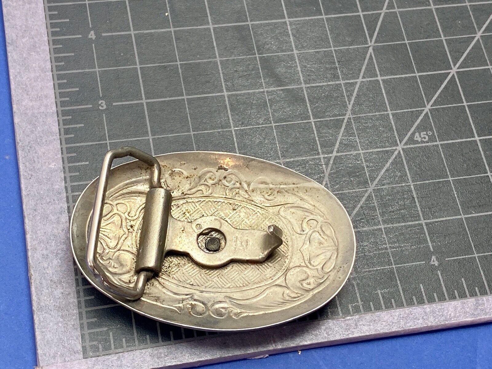 USA Made vintage western covered wagon engraved mixed metal belt buckle 