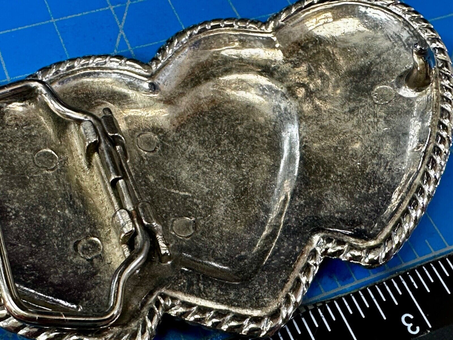 Triple 3 Hearts - Turquoise Colored Accented Or Outlined Three Heart Belt Buckle