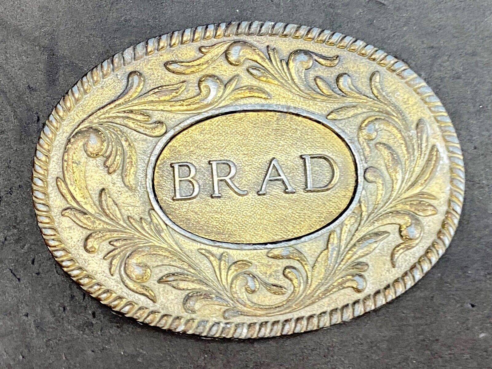 Vintage 70's The KINNEY  Co  BRAD   Name western flower swirl Belt Buckle 