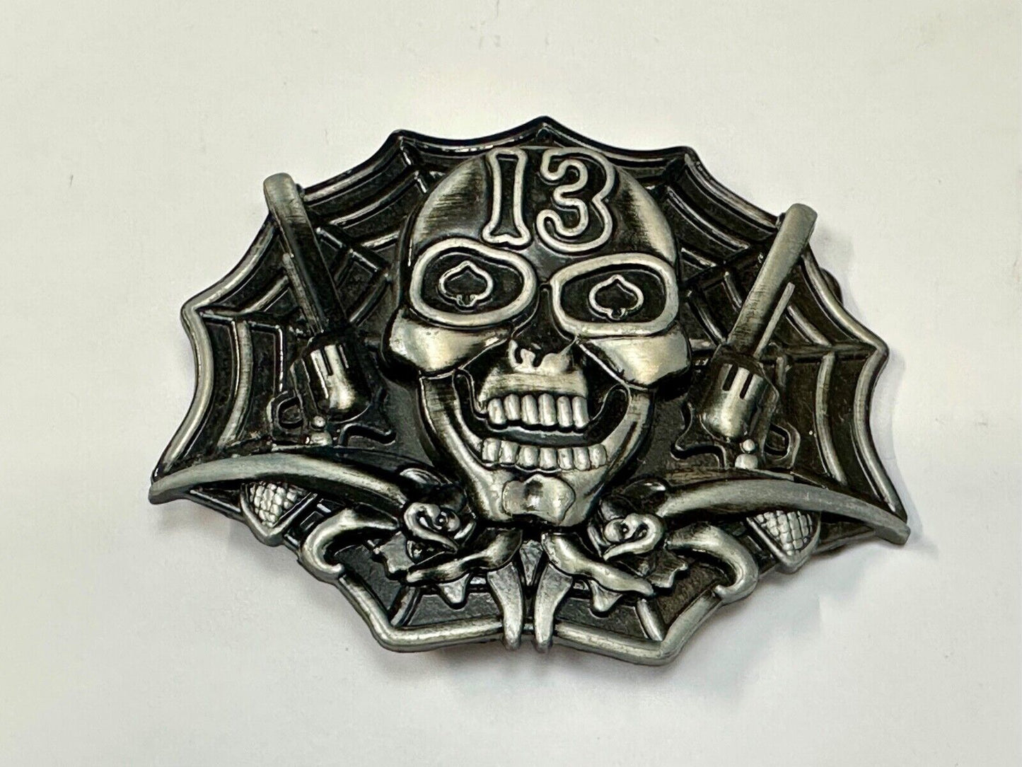 Vampire Skull with bat wings and number 13 metal belt buckle
