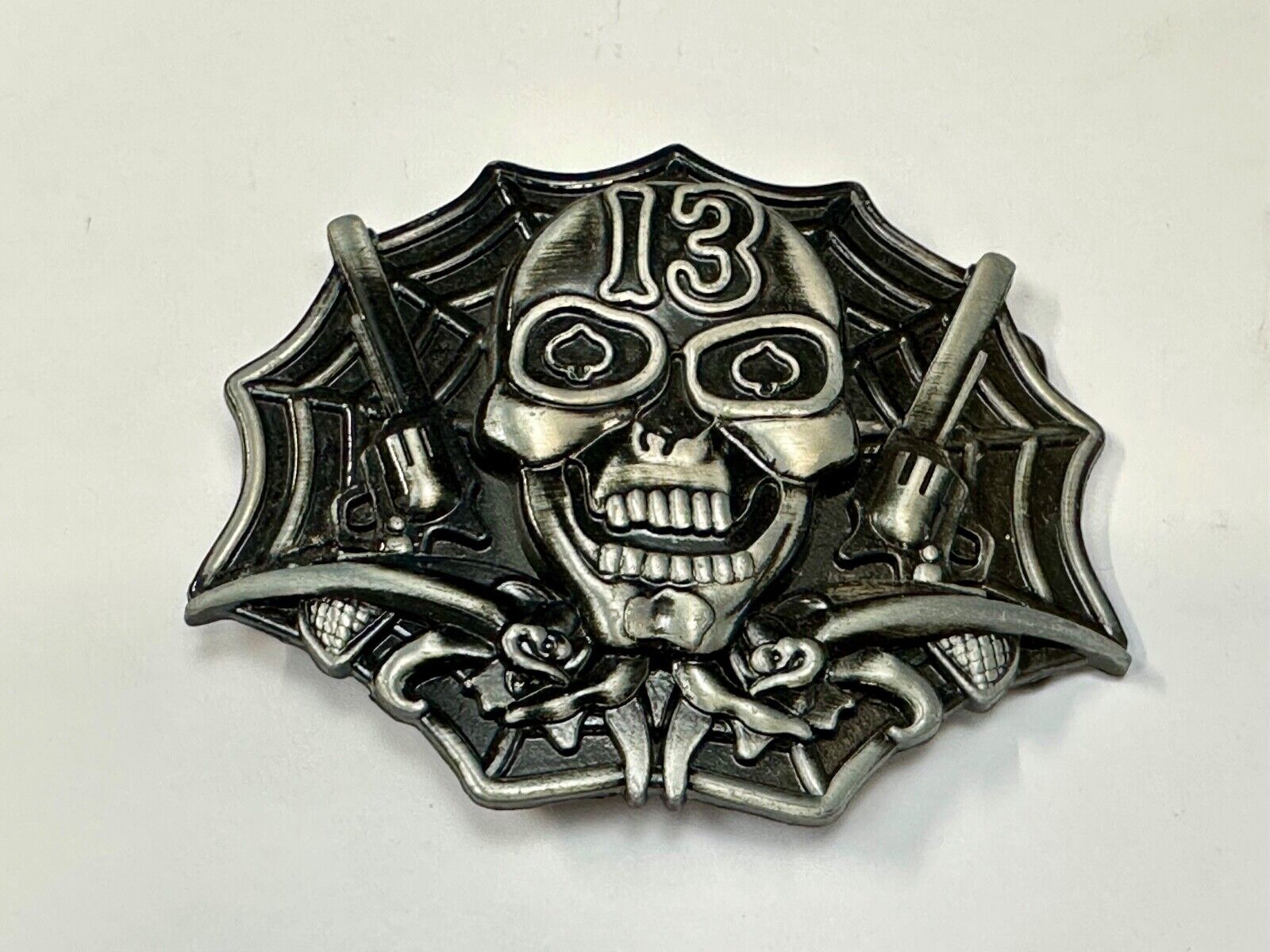Vampire Skull with bat wings and number 13 metal belt buckle