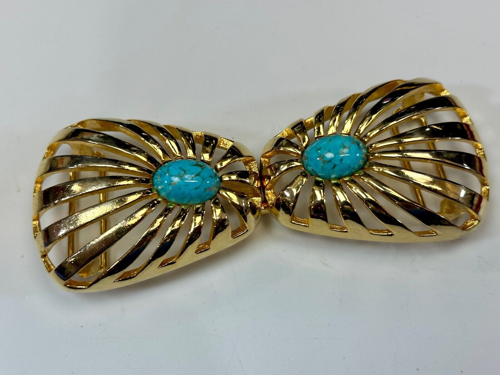 turquoise cab center two piece interlocking designer  1984 Mimi Di N belt buckle