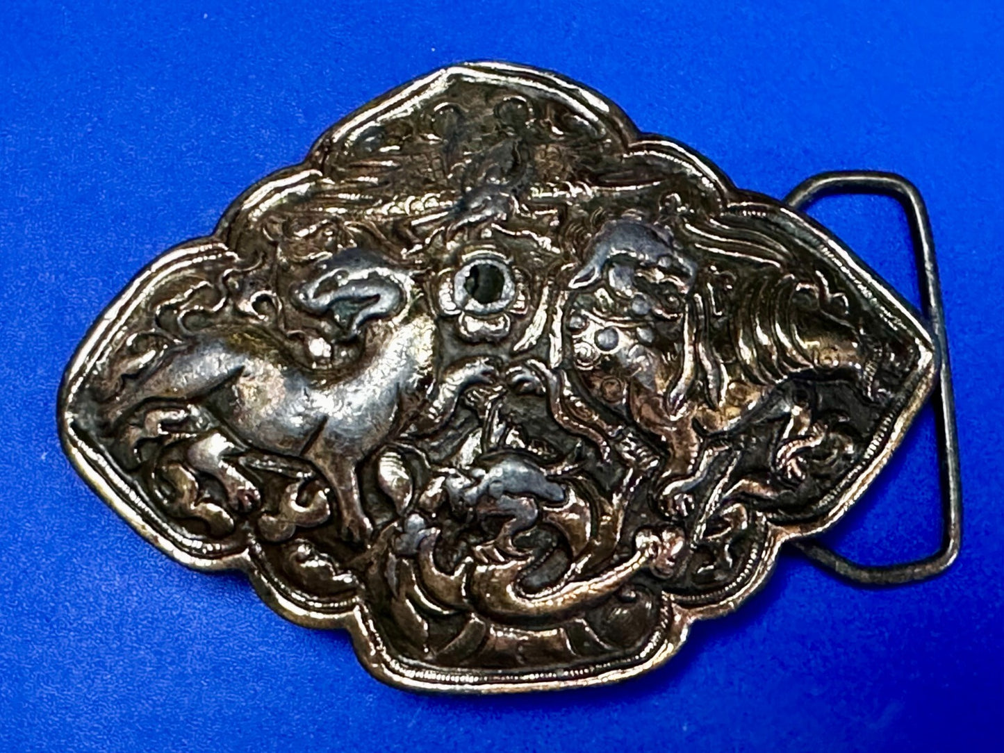 Tibetan Feng Shui Lion Dragon Fork Tongue Vtg.  1974 Bergamot N-60 Belt Buckle