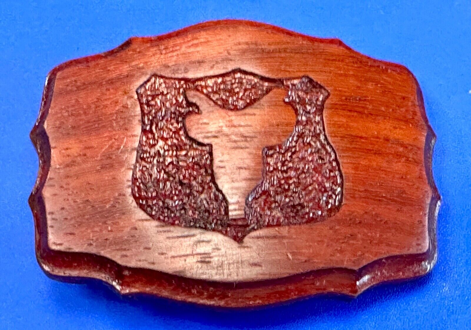 Vintage horse saddle carved in wooden western framed belt buckle  VermJ LL19