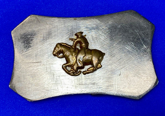 Vintage horseback Cowboy?  Rider?   - two tone rounded corner horse belt buckle