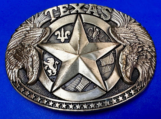 The Texas Lone Star Eagles Flag Solid Brass Award Design Medals Belt Buckle