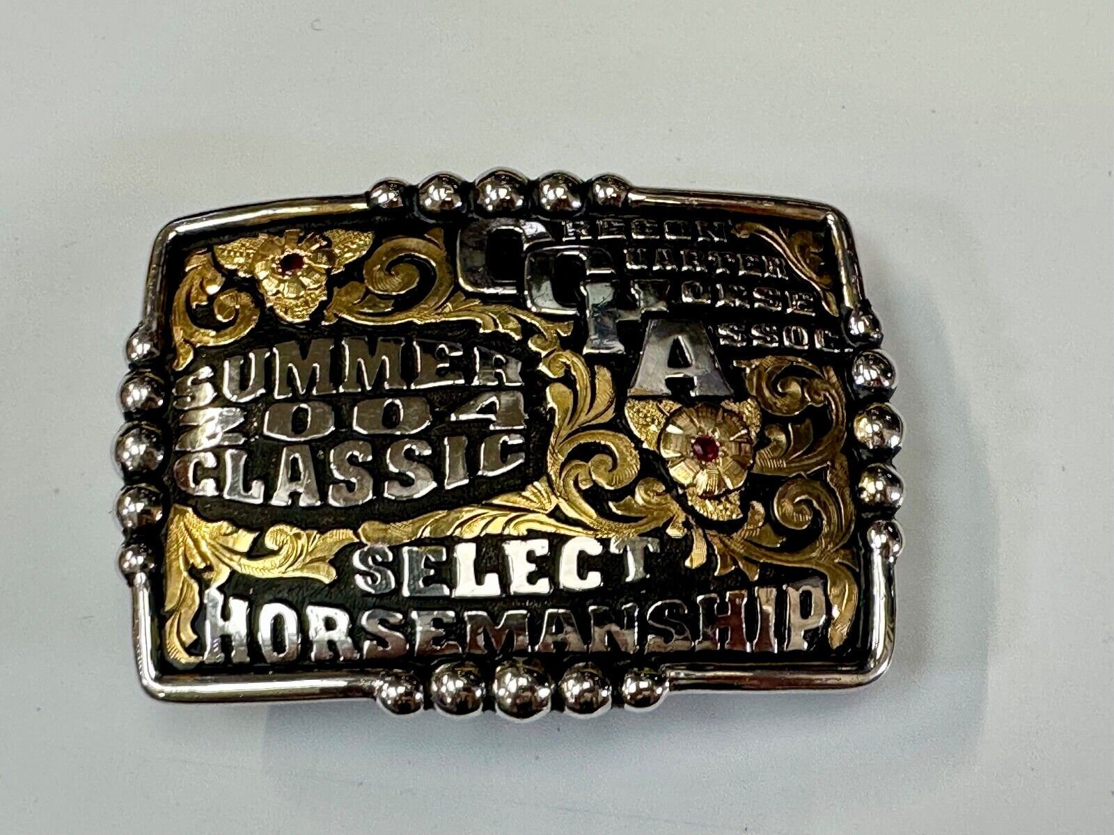 2004 Classic Select horsemanship CQHA Trophy belt buckle by Bob Berg