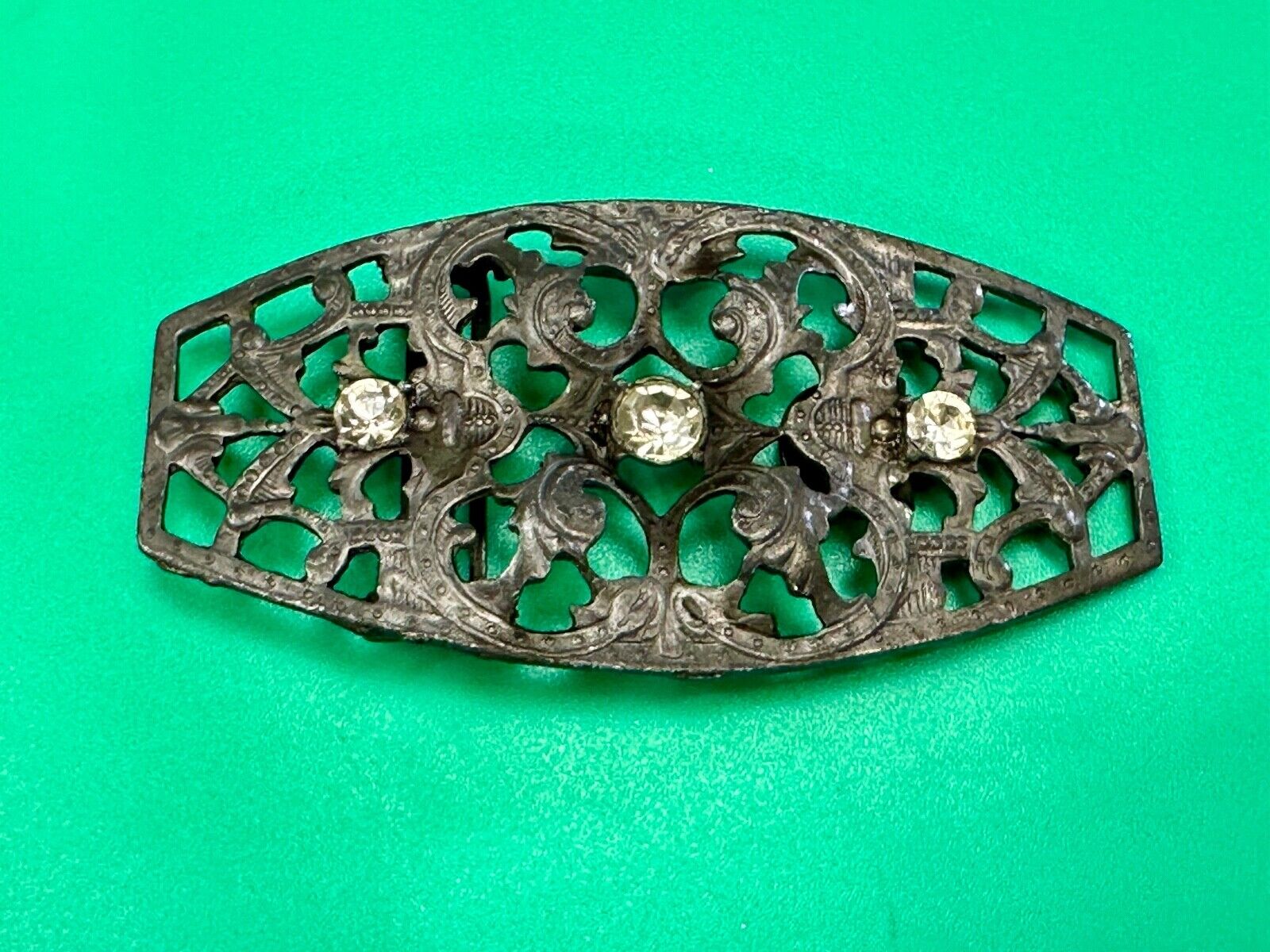 antique three rhinestone's on skeleton belt buckle