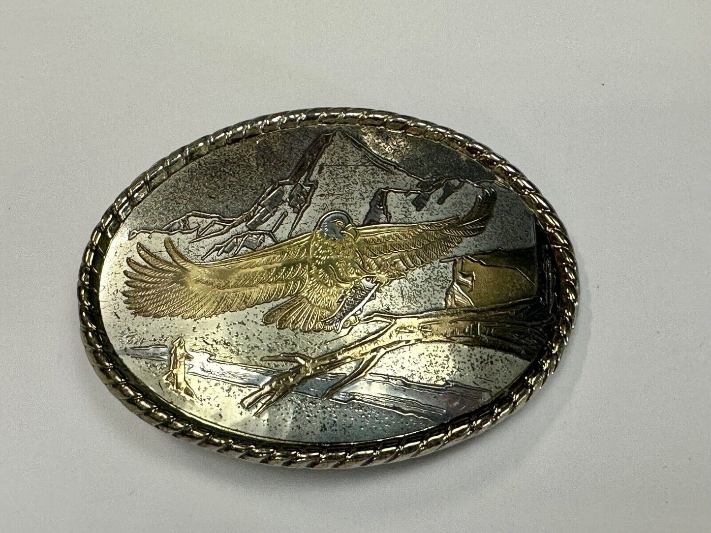 American Eagle Landing on limb perch - Vintage western oval belt buckle marked W