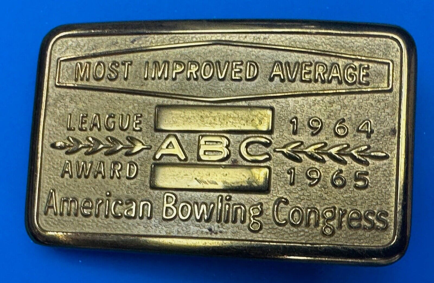 ABC Bowling League Award Trophy 1964 - 65 Belt Buckle RARE Most Improved Average