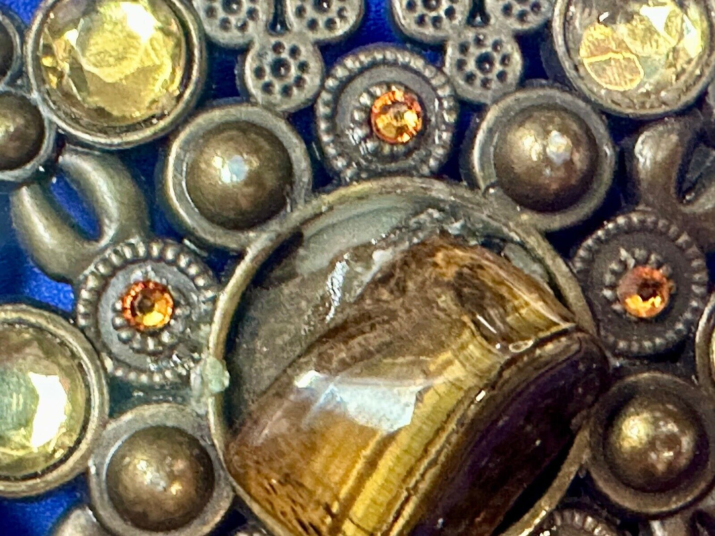Antique Brass Style Hippie Vintage Belt Buckle With Tigers Eye In Center