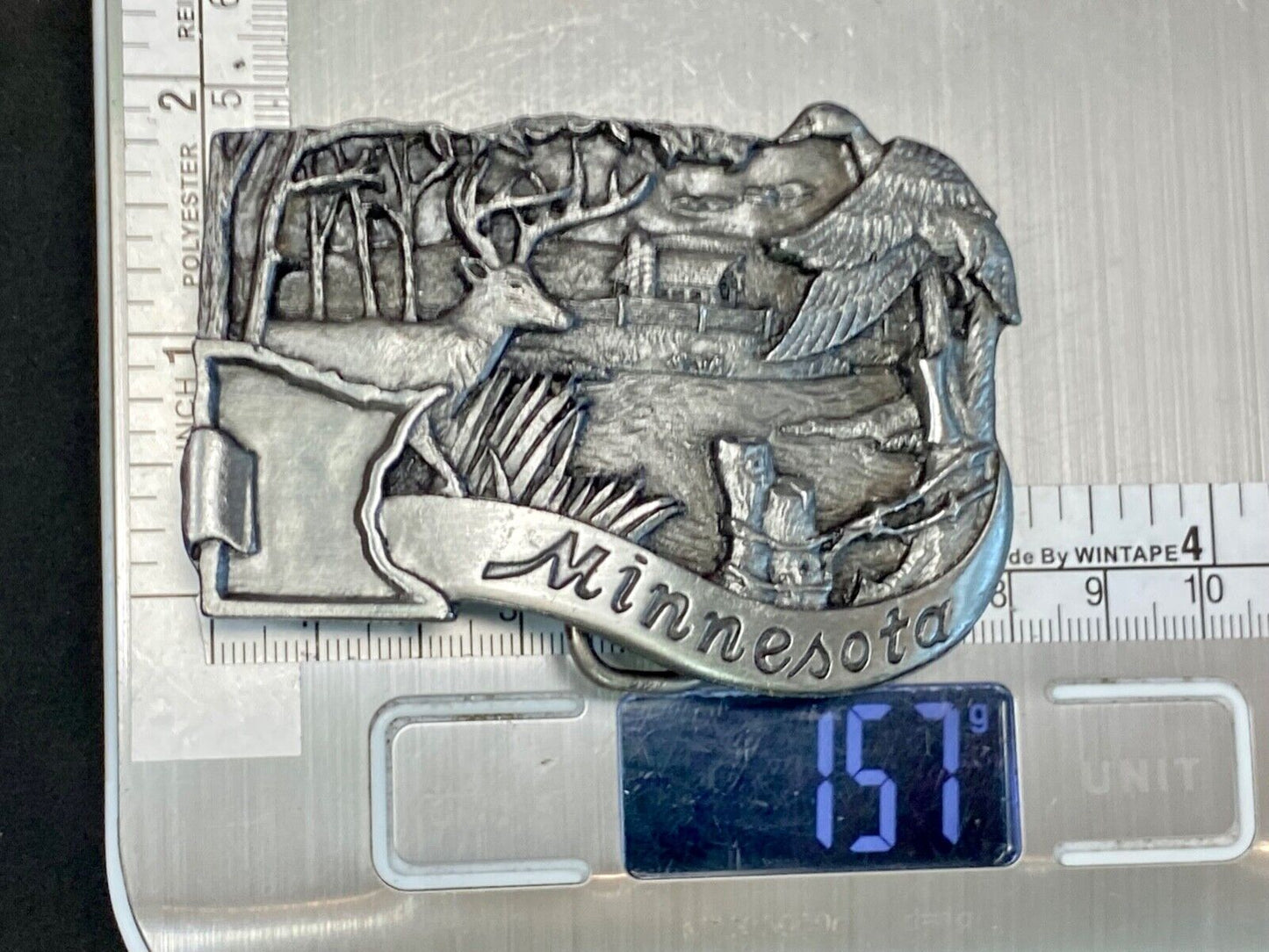 Vintage 1982 Minnesota Beautiful State Deer River Belt Buckle By Siskiyou
