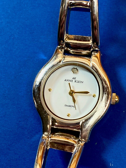 Beautiful Ak Anne Klein Diamond Gold Tone Women's Ladies Watch - Working Well!