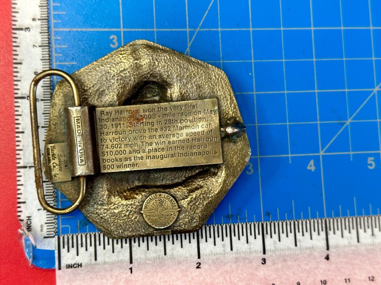 85th Indianapolis 500 Race Day First winner Ray Harrow commemorative belt buckle