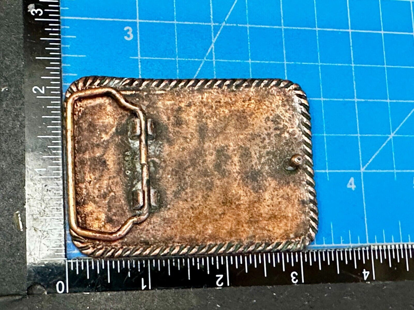 Artisan Hammered Dented Rope Border Rectangular Vintage Vibe Belt Buckle