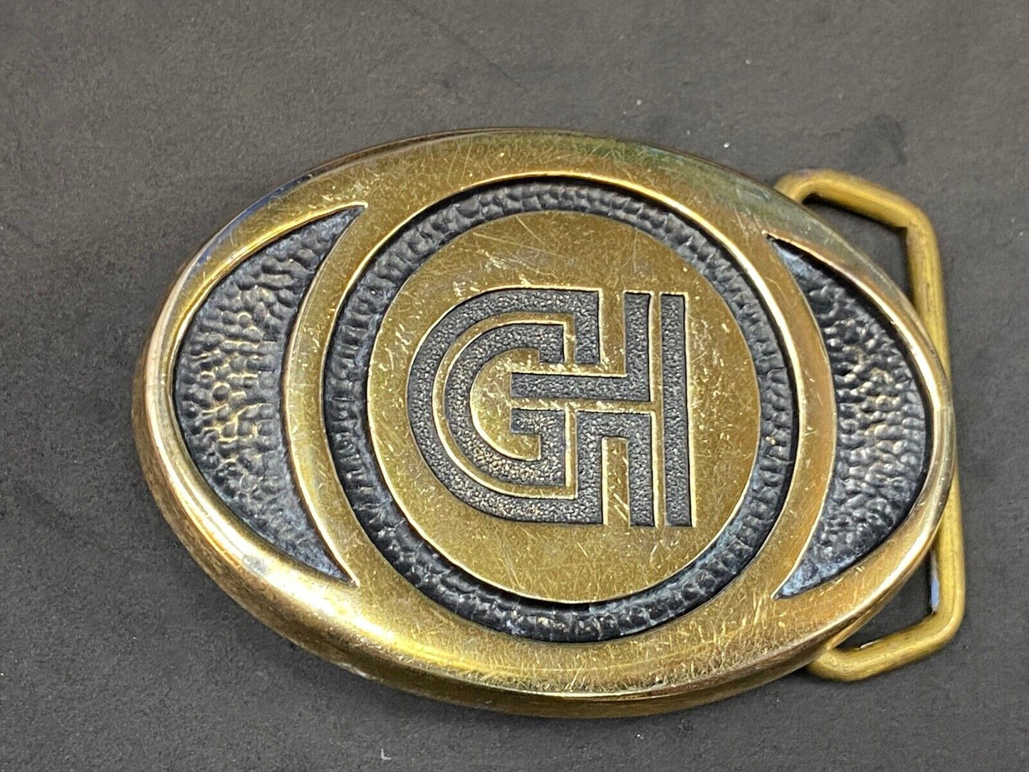 Vintage Ghi? Gi Company Promotional Solid Brass Belt Buckle Scotts Advertising