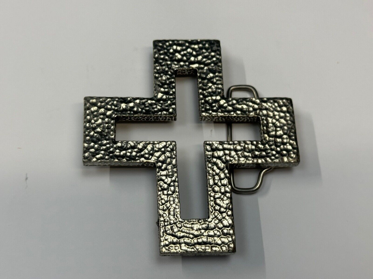 A.P.W. 2007 cross cutout silver tone belt buckle