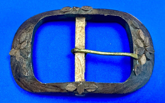 Vintage carved wood large replacement brown color artisan belt buckle