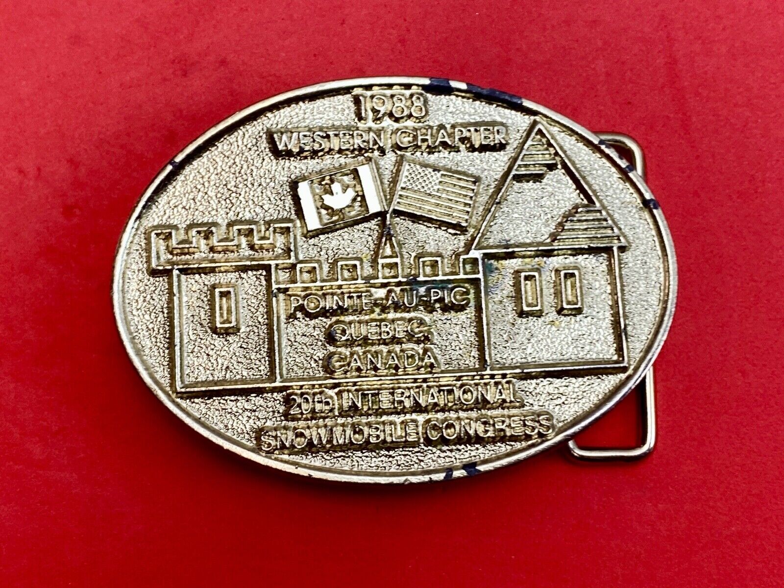 Vintage 1988 Western Chapter Pointe-au-Pic  Quebec Canada belt buckle  RARE! #61